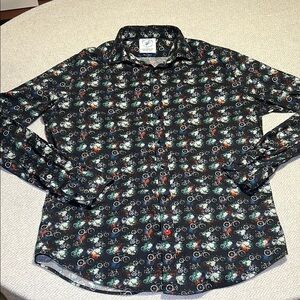 A Fish Named Fred Bicycle Patterned dress Shirt.  Size Medium.